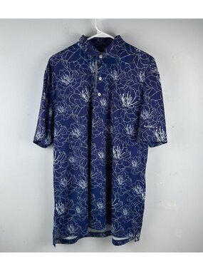 Johnny O Polo Shirt Mens Large Blue Floral Allover Print Logo Kukio Golf Preppy